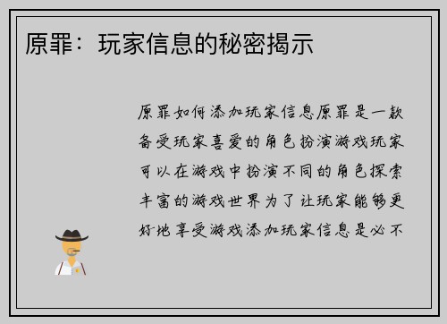 原罪：玩家信息的秘密揭示