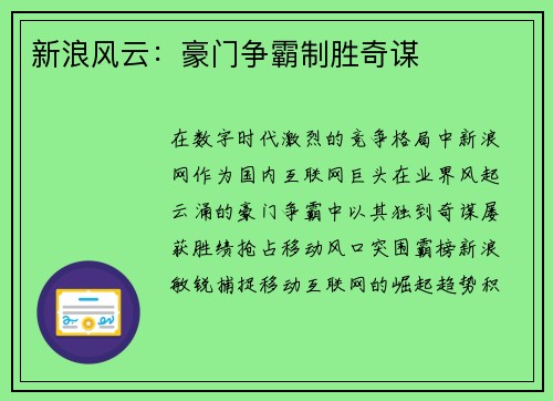 新浪风云：豪门争霸制胜奇谋