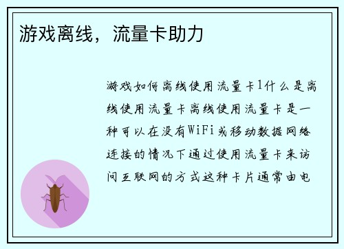 游戏离线，流量卡助力
