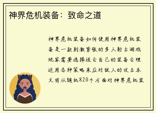 神界危机装备：致命之道